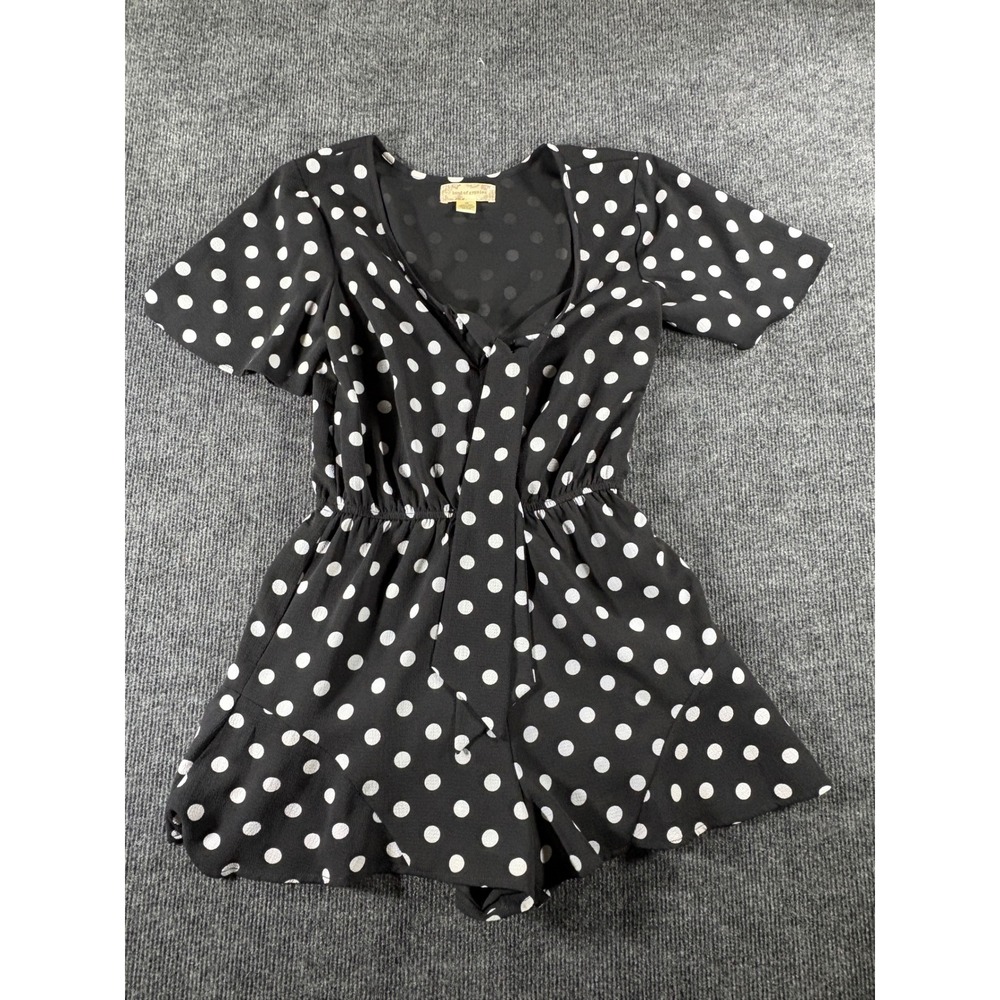 Band of Gypsies Womens Polka Dot Tie Front Romper Black White XS Short Sleeve